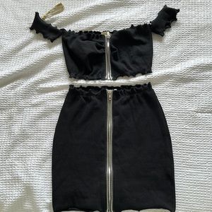 Double Zipper black Tube Top / Skirt - S